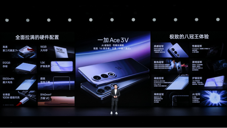 中端手机“八冠王”：一加 Ace 3V正式发布，售价1999元起
