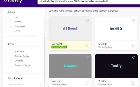 AI 品牌命名神器Namify AI，可检查商标和域名可用性