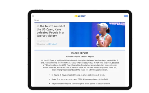 联手IBM，2024美国网球公开赛引入全新AI解说与赛后分析